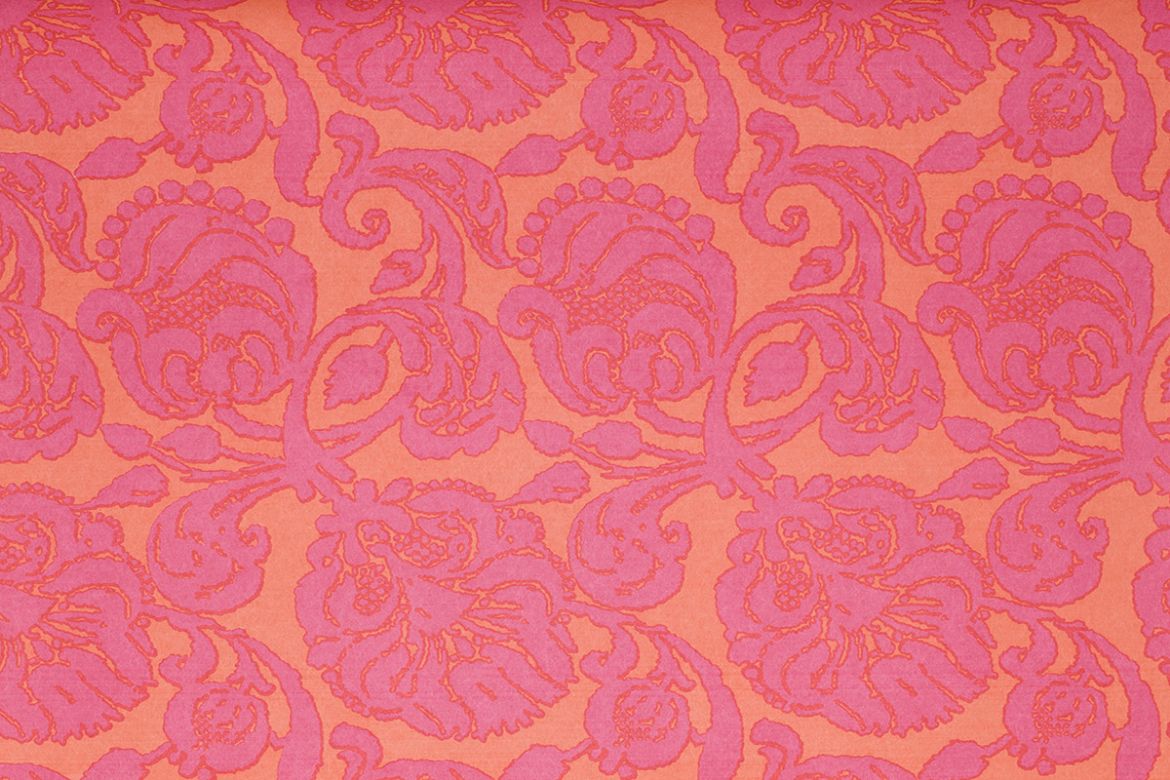 Anna Floral Printed Wallpaper in fuchsia, designed by Michael Szell for Christopher Farr Cloth, featuring a vibrant, nature-inspired floral pattern. Printed in the UK.
