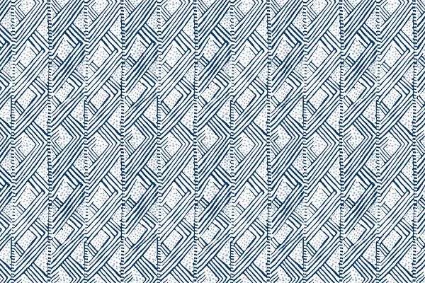 Belge printed wallpaper by Barron & Larcher for Christopher Farr Cloth – Lapis blue colour-way featuring blue and white tones with a geometric dots and lines pattern.