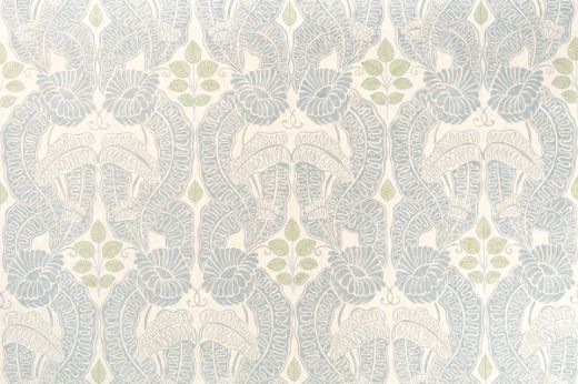 Pale blue and green floral and leaf wallpaper design by Raoul Dufy, featuring soft, delicate patterns of flowers and leaves. The design evokes a serene, nature-inspired aesthetic with a fresh and airy feel, perfect for creating a calming atmosphere in home interiors.