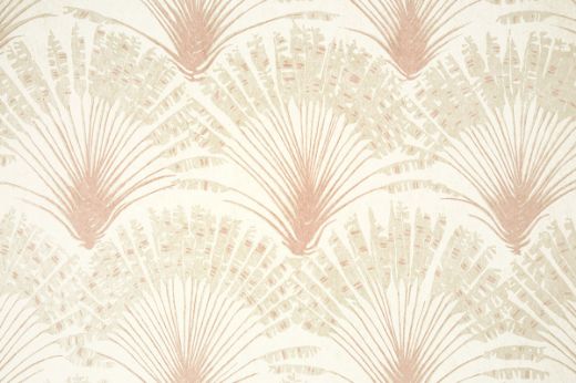 Brisa Printed Wallpaper in soft slate grey and pink, highlighting Michael Szell’s refined feather fan motif. A sophisticated, understated choice from Christopher Farr Cloth.