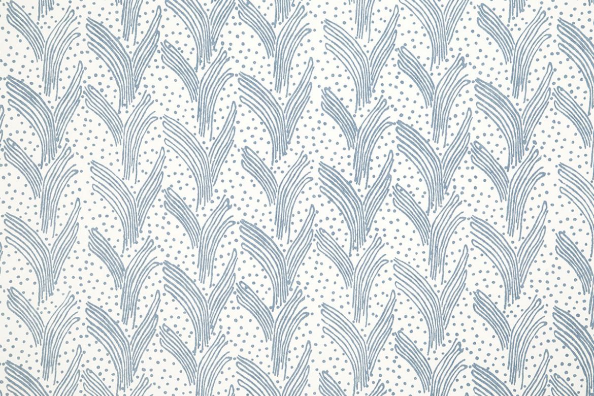 Carnac Printed Wallpaper in Cobalt — a bold abstract design with dots and lines in vivid cobalt blue, creating a dynamic, graphic pattern that adds artistic rhythm to any interior space.