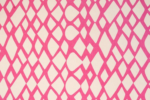 Sandra Blow designed, Tessera wallpaper in bright pink colour. Bold, abstract geometric patterns.