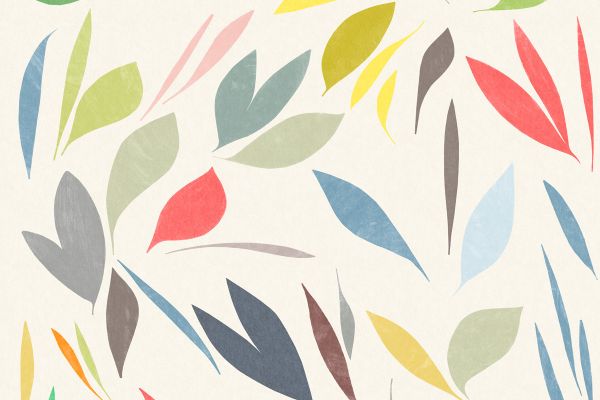 Colourful abstract wallpaper in bright reds, vibrant yellows, blue tones and pale greens.