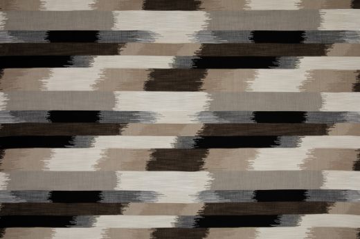 SOMBRE Perennials Performance Ikat Woven Fabric in a natural brown and grey colour. Designed for outdoor upholstery and furniture.