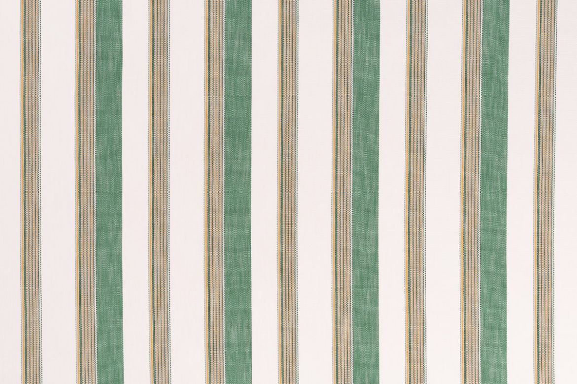 Stripes performance weave, in green and yellow tones with bold white stripe 