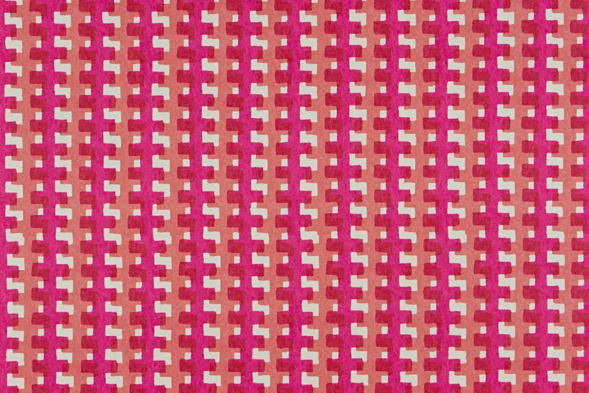 Cremaillère Printed Wallpaper in Hot Pink, featuring a vibrant two-tone geometric pattern in pink hues over a white base, adding bold colour and modern flair to any room.