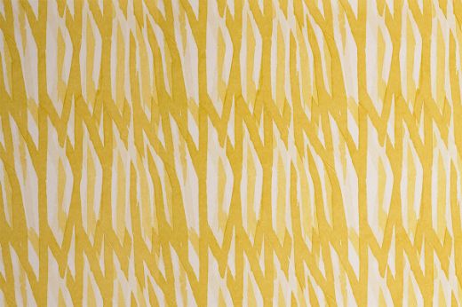 Christopher Farr Breakwater printed wallpaper in vibrant mimosa yellow on white background, showcasing a modern geometric design. A statement wallpaper from Christopher Farr Cloth.