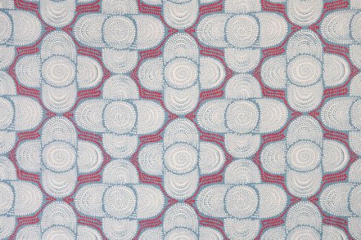 Raoul Dufy Azteque Printed Fabric in Coral, Blue, and White – Luxury Linen