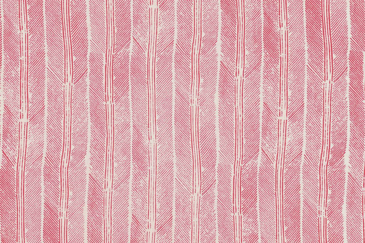 Hot pink feather stripe print on natural linen background