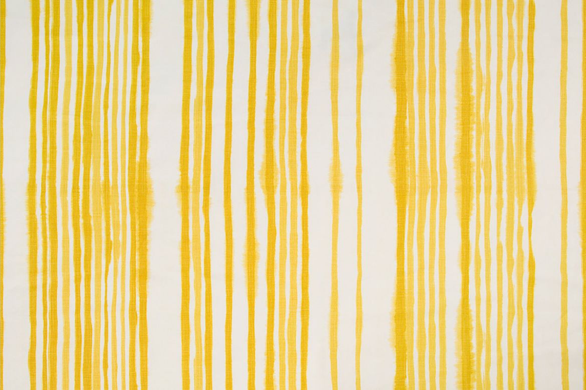 Yellow vertical stripes on a white base cloth with a hand painted look 