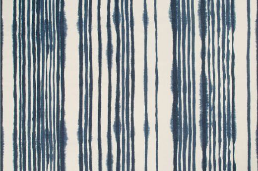 Navy vertical stripes on a white base cloth with a hand painted look 