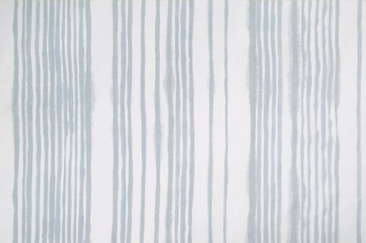 Pale blue vertical stripes on a white base cloth with a hand painted look 