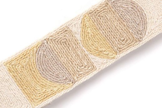 Pop Art Border Trim in Natural – tonal neutral geometric embroidery on ecru jute