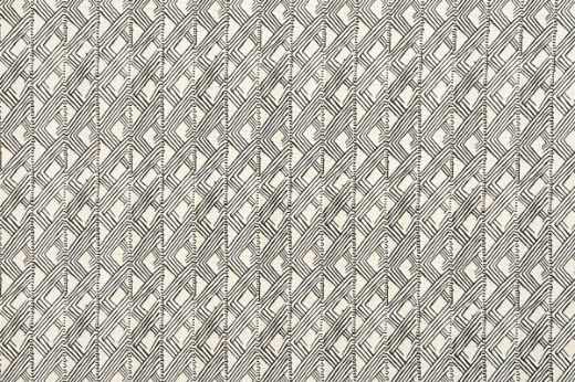 Belge geometric and dotty linen fabric in shades of charcoal grey on a white background, featuring a repetitive, playful abstract small-scale pattern, designed by Barron and Larcher for Christopher Farr Cloth.