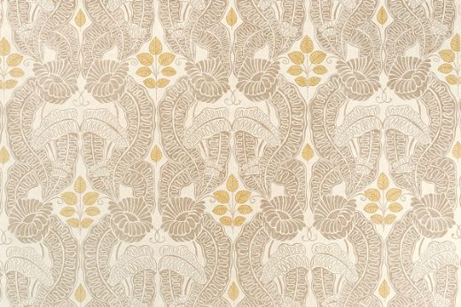 Belle-de-Nuit printed fabric in natural tone flowers with yellow-coloured leaves, designed by Raoul Dufy for Christopher Farr Cloth. Printed in the UK