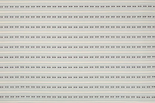 Bow and Arrow Woven Fabric by Kit Kemp in aqua blue and navy blue stripes with arrow pattern, perfect for upholstery, curtains, and cushions, adding texture and elegance 