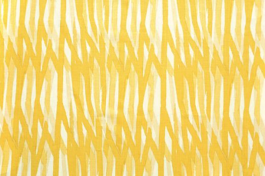 Christopher Farr Breakwater linen printed fabric in lemon yellow on white linen, featuring a geometric pattern, designed for Christopher Farr Cloth.