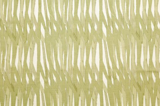 Christopher Farr Breakwater linen printed fabric in sage green on white linen, featuring a geometric pattern, designed for Christopher Farr Cloth.