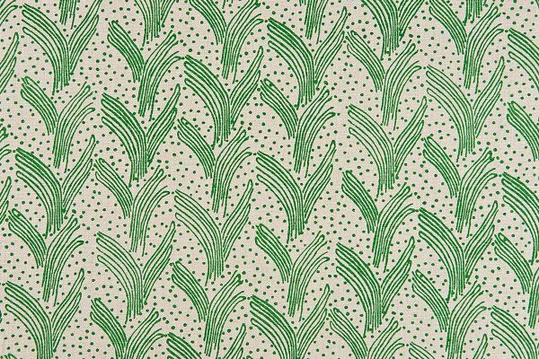Green colourway of Carnac printed linen fabric on natural linen, featuring a contemporary Bauhaus-inspired dotty and line pattern, perfect for upholstery, curtains, and accessories.