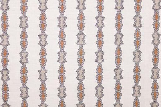 Chicago Geometric Stripe luxury natural linen fabric in tobacco, featuring a bold geometric pattern in stripes, in neutral tones, designed by El Ultimo Grito for Christopher Farr Cloth.