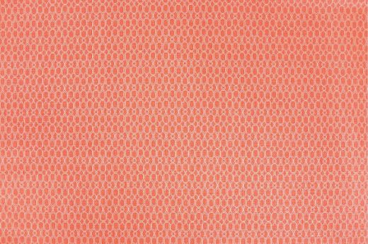 Chiselled Circle geometric printed linen fabric in coral red, designed by And Objects for Christopher Farr Cloth.
