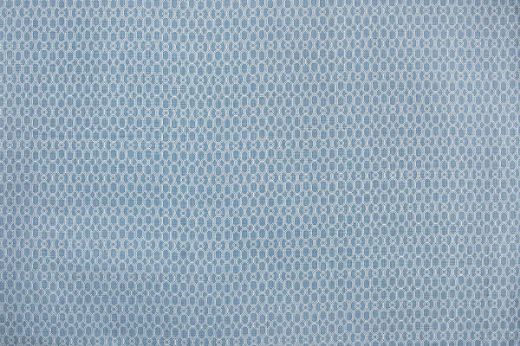 Chiselled Circle geometric printed linen fabric in denim blue, designed by And Objects for Christopher Farr Cloth.