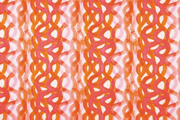 Bold pink abstract squiggle design on natural linen, featuring tonal gradients for depth – luxury fabric for curtains or cushions.