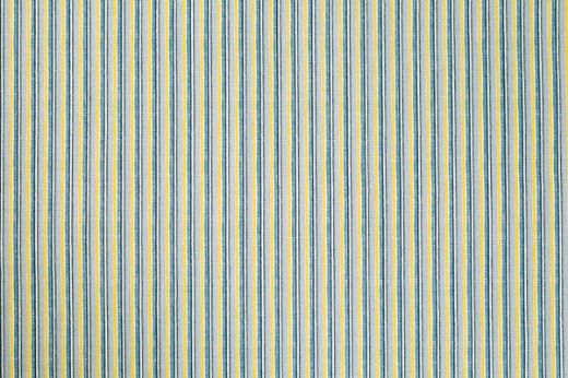 Peace and Love fabric in tonal blue with yellow pinstripes, combining cool hues in a contemporary stripe print.