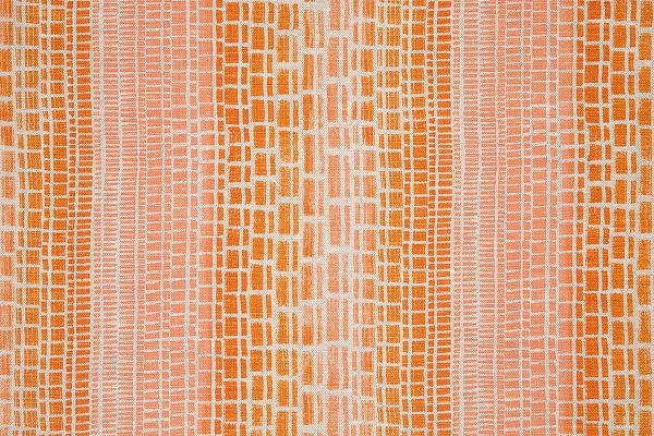 Coral – Faded stripes of tonal coral shades with organic geometric pattern on linen.