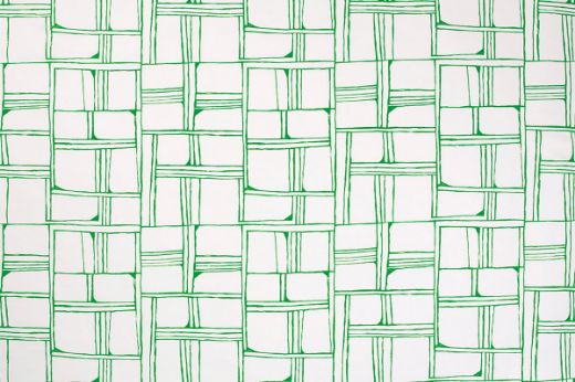 Green – Quadrant printed fabric in green: organic hand-drawn squares and rectangles in green on natural linen.