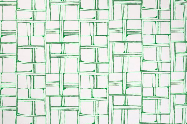 Green – Quadrant printed fabric in green: organic hand-drawn squares and rectangles in green on natural linen.