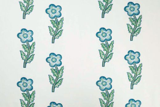 Large scale flowers in blues and greens. Designed by Kit Kemp.