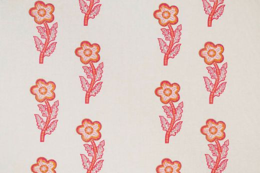 Large scale flowers in vibrant pinks and oranges. Designed by Kit Kemp.