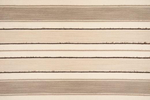 A striped woven fabric in natural tones with small stripes of warm browns.