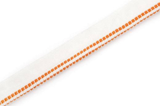 Hopscotch Performance Piping in Arancio, featuring a vibrant woven square design, ideal for adding a bold pop of colour and texture to outdoor and high-traffic upholstery projects.