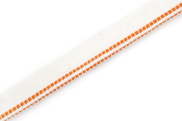 Hopscotch Performance Piping in Arancio, featuring a vibrant woven square design, ideal for adding a bold pop of colour and texture to outdoor and high-traffic upholstery projects.
