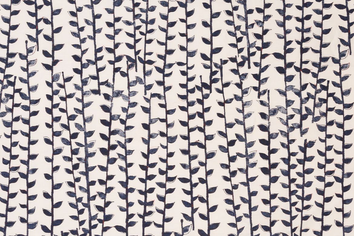 Vertical vines with tea leaves in tonal shades of indigo 