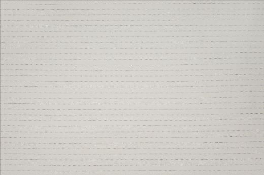 Woven textured fabric in white with black speckled stripes going horizontal 