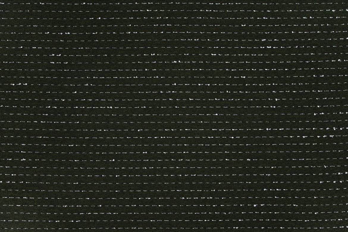 Woven textured fabric in dark olive with white speckled stripes going horizontal 