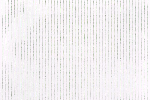 Broken Stripe printed linen fabric in green on a white linen background, featuring a delicate striped pattern that mimics a hand-drawn look.