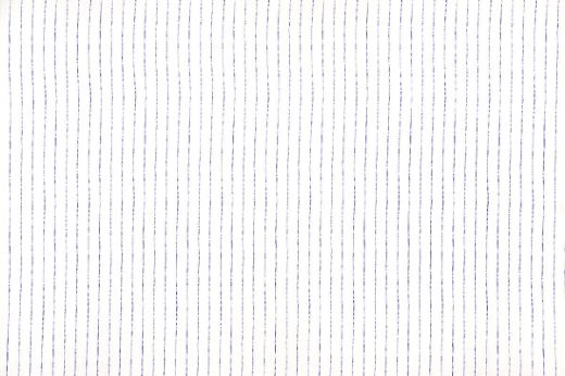 Broken Stripe printed linen fabric in indigo on a white linen background, featuring a striking, hand-drawn look with a delicate stripe design.