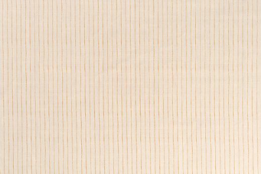 Broken Stripe printed linen fabric in honey on a white linen background, with a subtle hand-drawn inspired stripe design.