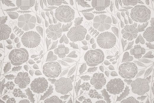 Eden Printed Fabric in Smoke, with soft grey botanical designs over a natural linen base, bringing a subtle and sophisticated touch to upholstery, curtains, and cushions.