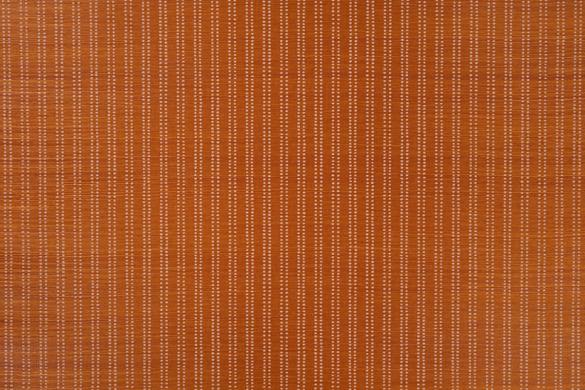Algonquin grass cloth in dark orange colour, has ticking stripe in vertical lines in white 