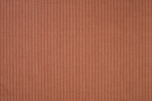 Algonquin fabric in terracotta colour, has ticking stripe in vertical lines in white 