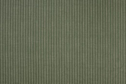 Algonquin fabric in olive green colour, has ticking stripe in vertical lines in white 