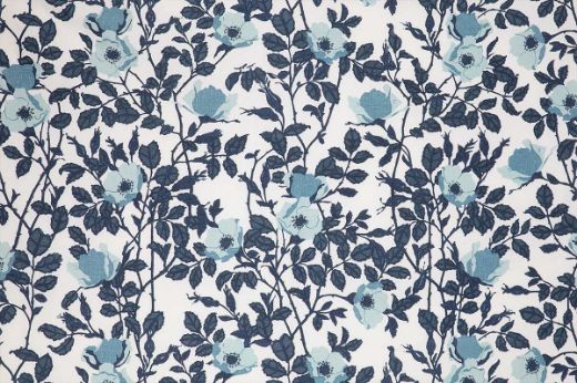 Floral design in indigo tones with light blue flowers
