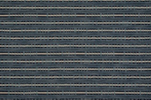 Hotline fabric in indigo and pale blue tones. Has a horizontal stripe of geometric designs