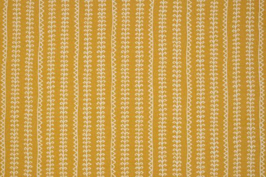 Woven fabric in vibrant yellow with geometric patterned stripes going vertical 