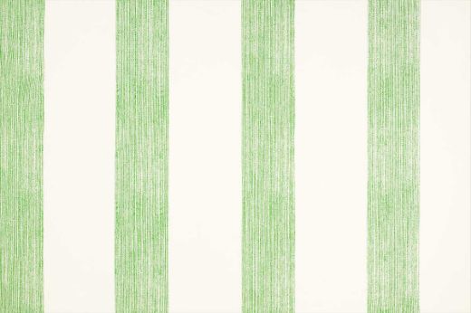 Vertical stripes in bright green colour printed on a linen fabric 